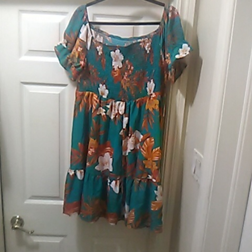 Teal Floral Tiered Summer Dress - Women